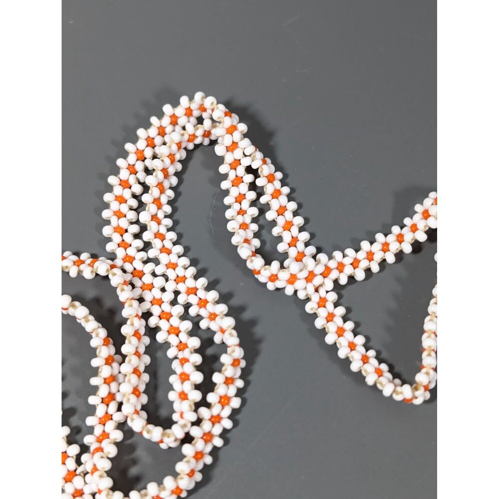 Vintage Native Triple Medallion Seed Bead Necklace Leather Back 24" - Picture 6 of 8